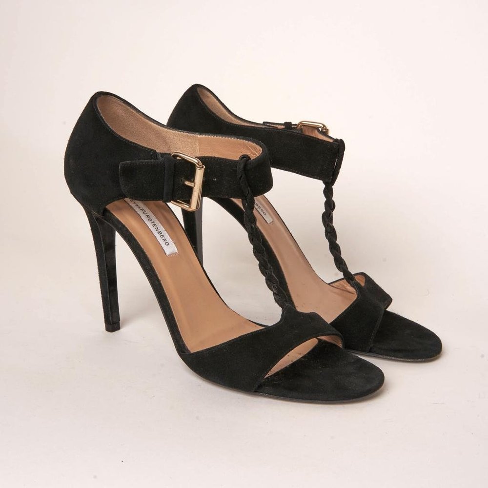 DIANE VON FURSTENBERG Black Suede Stiletto Heels WOMEN 8.5B